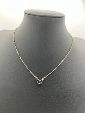 Dainty Gold Tone Black Butterfly Pendant Necklace Inlaid Enamel Charm Minimalist